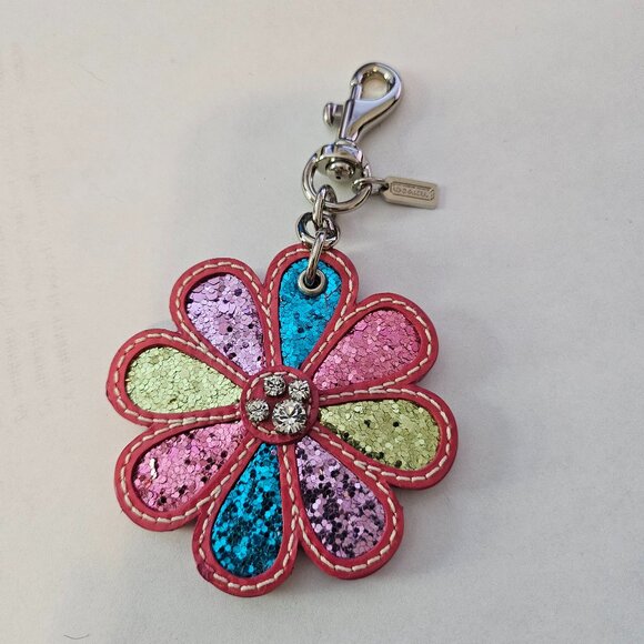 Coach Glitter Flower Diamond Keychain Keyring Beautiful - Picture 1 of 3